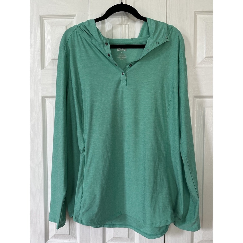 Duluth Trading Co Hoodie Womens XL Henley Snap Teal Heathered